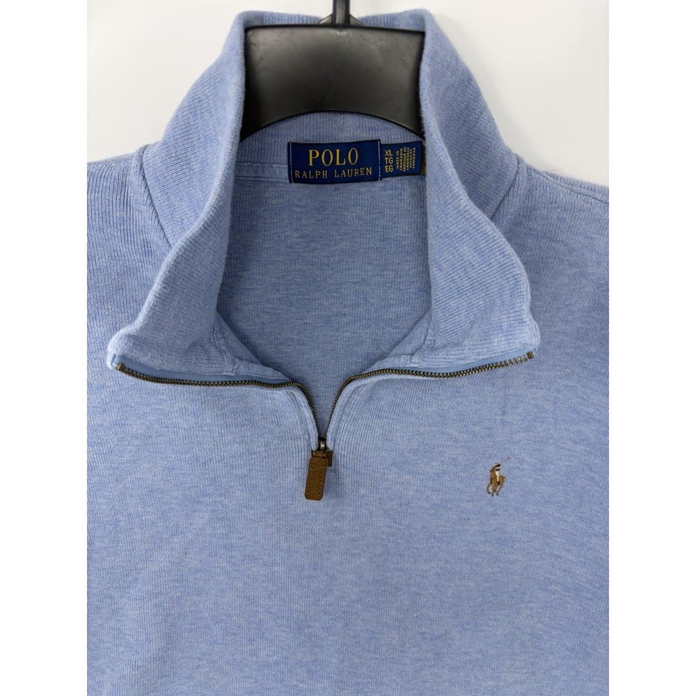 Polo‎ Ralph Lauren Mens Estate Rib 1/4 Zip Size XL Light Blue Pony Logo Classic